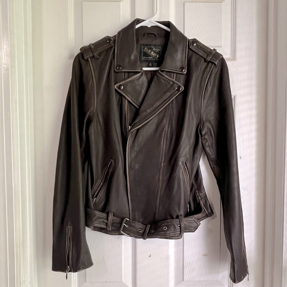 Old Navy Genuine Distressed Leather Motorcycle Jacket, Size Medium